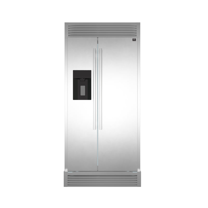 FORNO Salerno 40" Side by Side Built-in Refrigerator 20.0 cu.ft in Stainless Steel With Built-in Style Grille Trim Kit - FFRBI1844-40SG