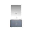 Lexora Geneva 30" Dark Grey Single Vanity, White Carrara Marble Top, White Square Sink and 30" LED Mirror LG192230DBDSLM30