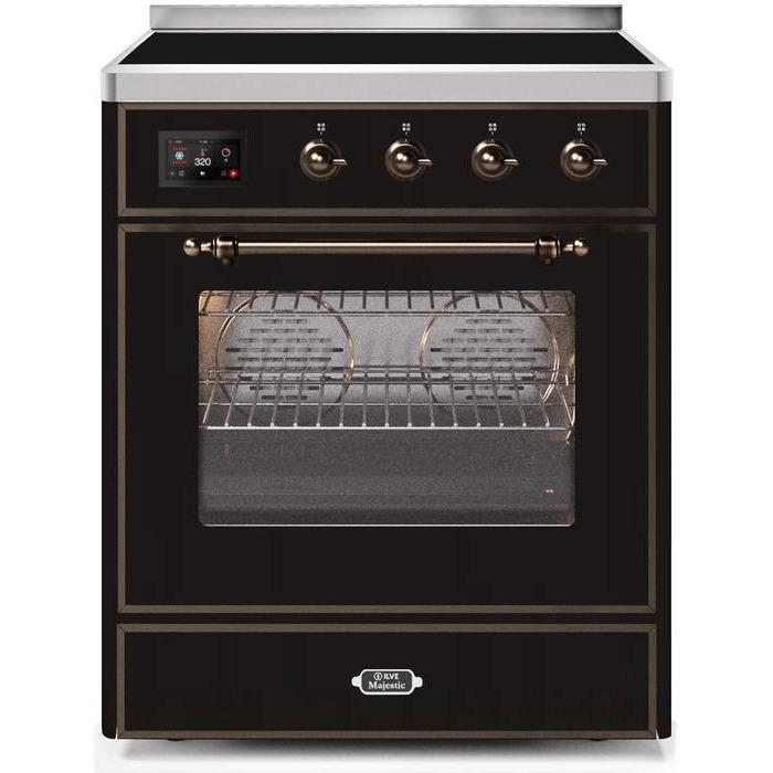 ILVE - Majestic II Series - 30 Inch Electric Freestanding Single Oven Range (UMI30NE3) - Glossy Black with Bronze Trim