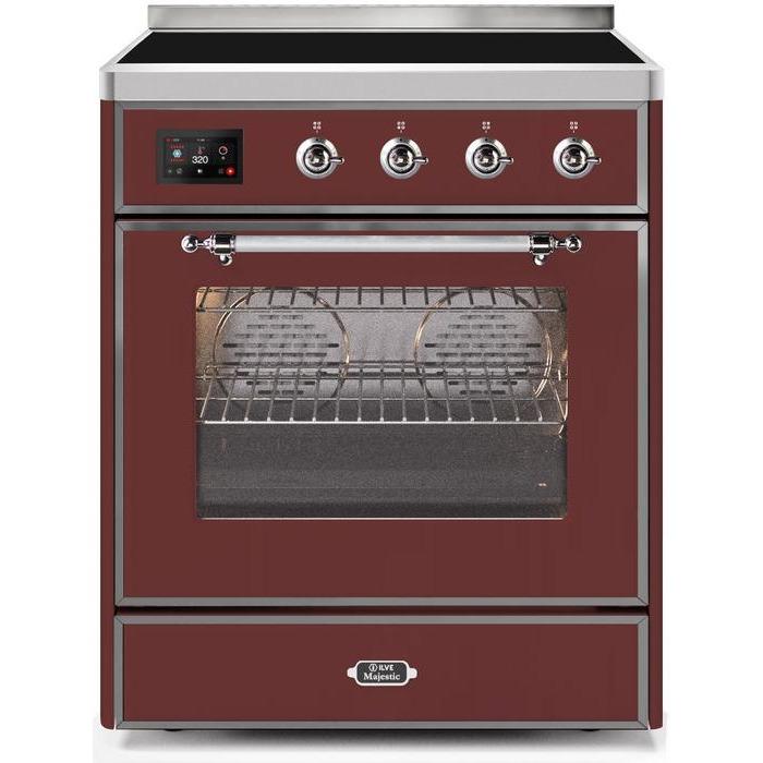 ILVE - Majestic II Series - 30 Inch Electric Freestanding Single Oven Range (UMI30NE3) - Burgundy with ChromeTrim