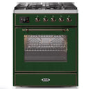 ILVE 30" Majestic II Series Gas Burner and Electric Oven Range with 5 Sealed Burners (UM30DNE3) - Emerald Green with Bronze Trim