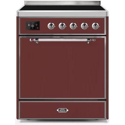 ILVE - Majestic II Series - 30 Inch Electric Freestanding Range (UMI30QNE3) - Burgundy with Chrome Trim