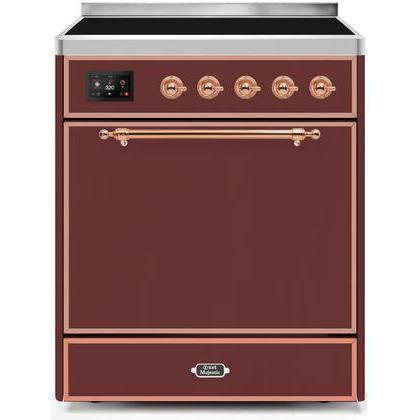 ILVE - Majestic II Series - 30 Inch Electric Freestanding Range (UMI30QNE3) - Burgundy with Copper Trim