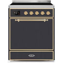 ILVE - Majestic II Series - 30 Inch Electric Freestanding Range (UMI30QNE3) - Matte Graphite with Brass Trim