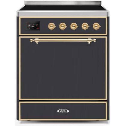 ILVE - Majestic II Series - 30 Inch Electric Freestanding Range (UMI30QNE3) - Matte Graphite with Brass Trim