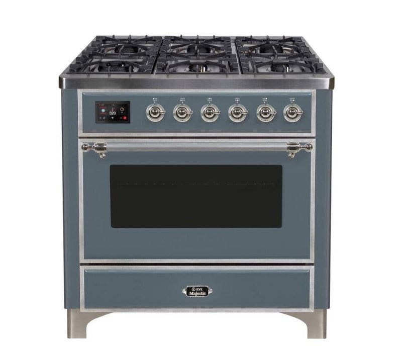 ILVE 36 Inch Majestic II Series Dual Fuel Natural Gas Range with 6 Burners and Griddle with 3.5 cu. ft. Oven Capacity TFT Oven Control Display (UM09FDNS3)