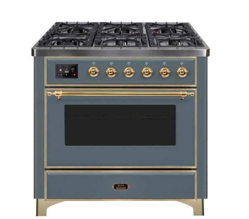 ILVE 36 Inch Majestic II Series Dual Fuel Natural Gas Range with 6 Burners and Griddle with 3.5 cu. ft. Oven Capacity TFT Oven Control Display (UM09FDNS3)