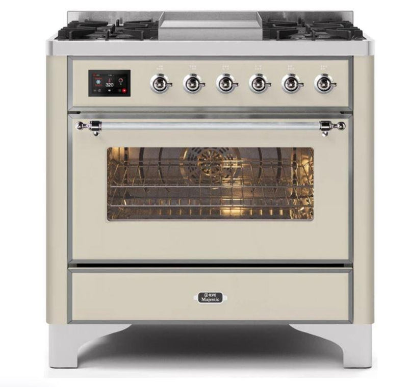 ILVE - Majestic II Series - 36 Inch Dual Fuel Freestanding Range Gas/Propane (UM09FDNS3) - Antique White with Chrome Trim