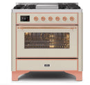 ILVE - Majestic II Series - 36 Inch Dual Fuel Freestanding Range Gas/Propane (UM09FDNS3) - Antique White with Copper Trim