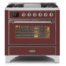 ILVE - Majestic II Series - 36 Inch Dual Fuel Freestanding Range Gas/Propane (UM09FDNS3) - Burgundy Chrome Trim