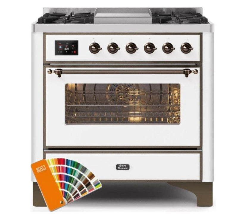 ILVE - Majestic II Series - 36 Inch Dual Fuel Freestanding Range Gas/Propane (UM09FDNS3) - Custom RAL Color Bronze Trim