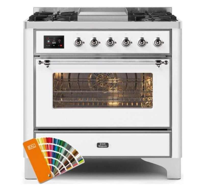 ILVE - Majestic II Series - 36 Inch Dual Fuel Freestanding Range Gas/Propane (UM09FDNS3) - Custom RAL Color Chrome Trim