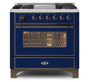ILVE - Majestic II Series - 36 Inch Dual Fuel Freestanding Range Gas/Propane (UM09FDNS3) - Midnight Blue Bronze Trim