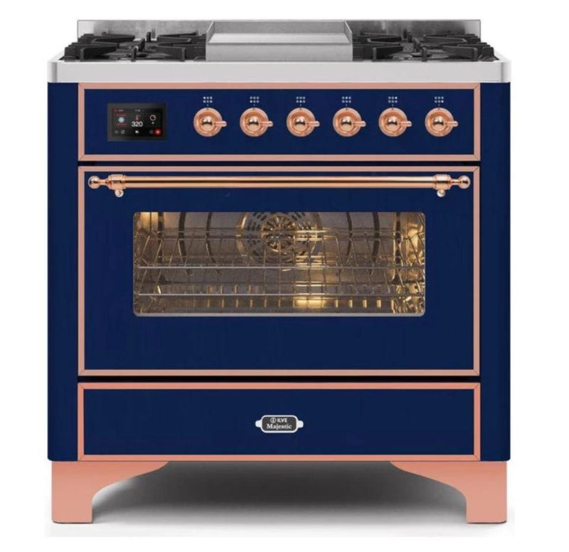 ILVE - Majestic II Series - 36 Inch Dual Fuel Freestanding Range Gas/Propane (UM09FDNS3) - Midnight Blue Copper Trim