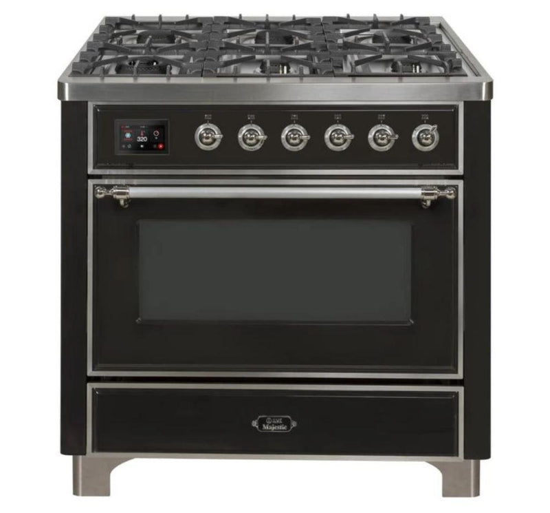 ILVE - Majestic II Series - 36 Inch Dual Fuel Freestanding Range Gas/Propane (UM09FDNS3) - Matte Graphite  ChromeTrim