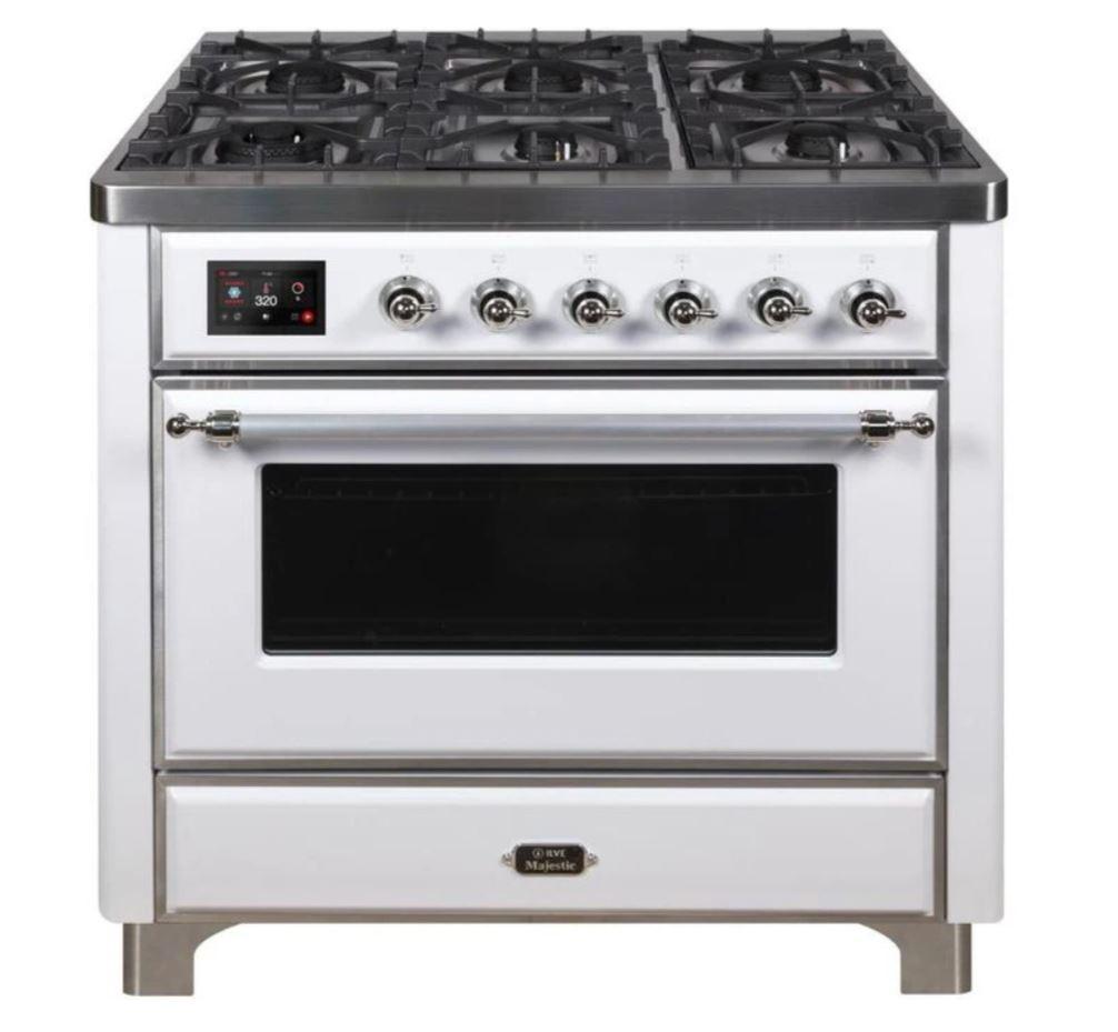 ILVE - Majestic II Series - 36 Inch Dual Fuel Freestanding Range Gas/Propane (UM09FDNS3) - White Chrome Trim