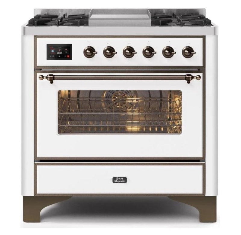 ILVE - Majestic II Series - 36 Inch Dual Fuel Freestanding Range Gas/Propane (UM09FDNS3) - White Bronze Trim