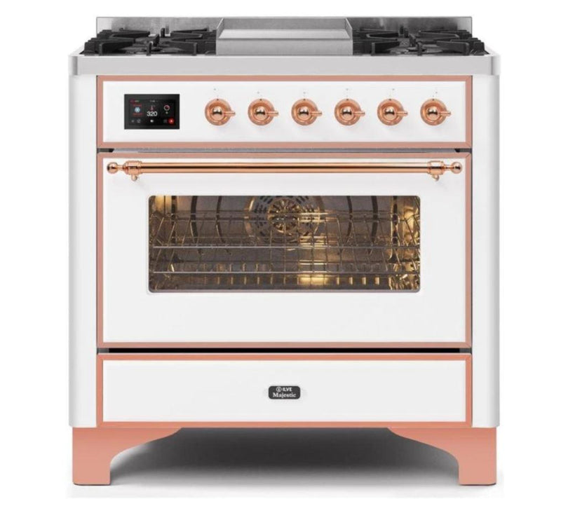 ILVE - Majestic II Series - 36 Inch Dual Fuel Freestanding Range Gas/Propane (UM09FDNS3) - White Copper Trim