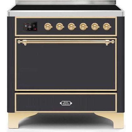 ILVE - Majestic II Series - 36 Inch Electric Freestanding Range (UMI09QNS3) - Matte Graphite with Brass Trim