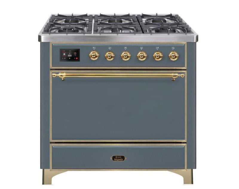 ILVE 36 Inch Majestic II Series Natural/ Propane Gas Burner and Electric Oven Range with 6 Sealed Burners (UM09FDQNS3)