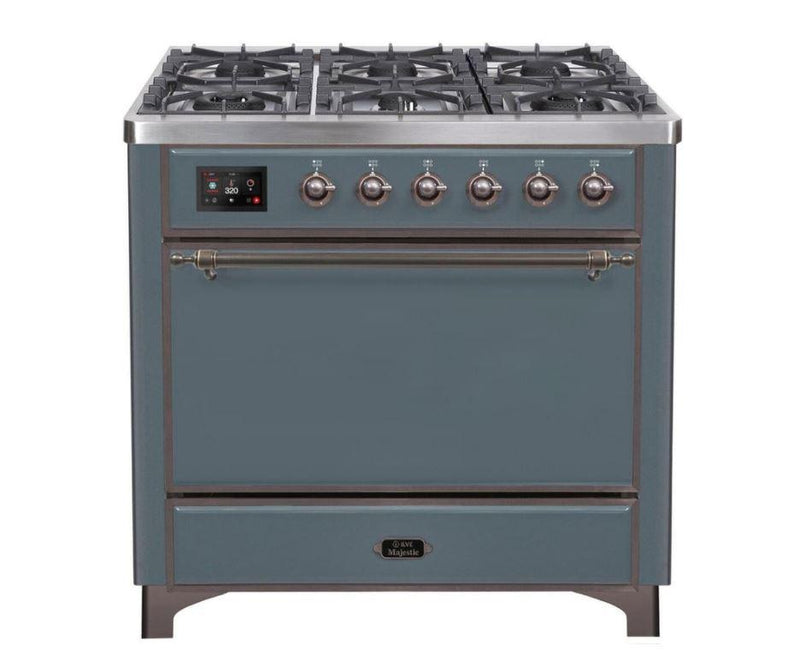 ILVE 36 Inch Majestic II Series Natural/ Propane Gas Burner and Electric Oven Range with 6 Sealed Burners (UM09FDQNS3)