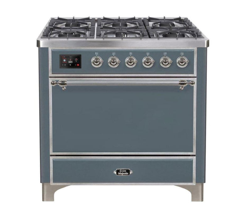 ILVE 36 Inch Majestic II Series Natural/ Propane Gas Burner and Electric Oven Range with 6 Sealed Burners (UM09FDQNS3)