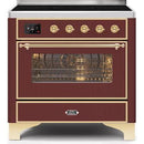ILVE 36" Majestic II Series Electric Induction and Electric Oven Range with 5 Elements (UMI09NS3) - Burgundy with Brass Trim