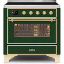 ILVE 36" Majestic II Series Electric Induction and Electric Oven Range with 5 Elements (UMI09NS3) - Emerald Green with Brass Trim