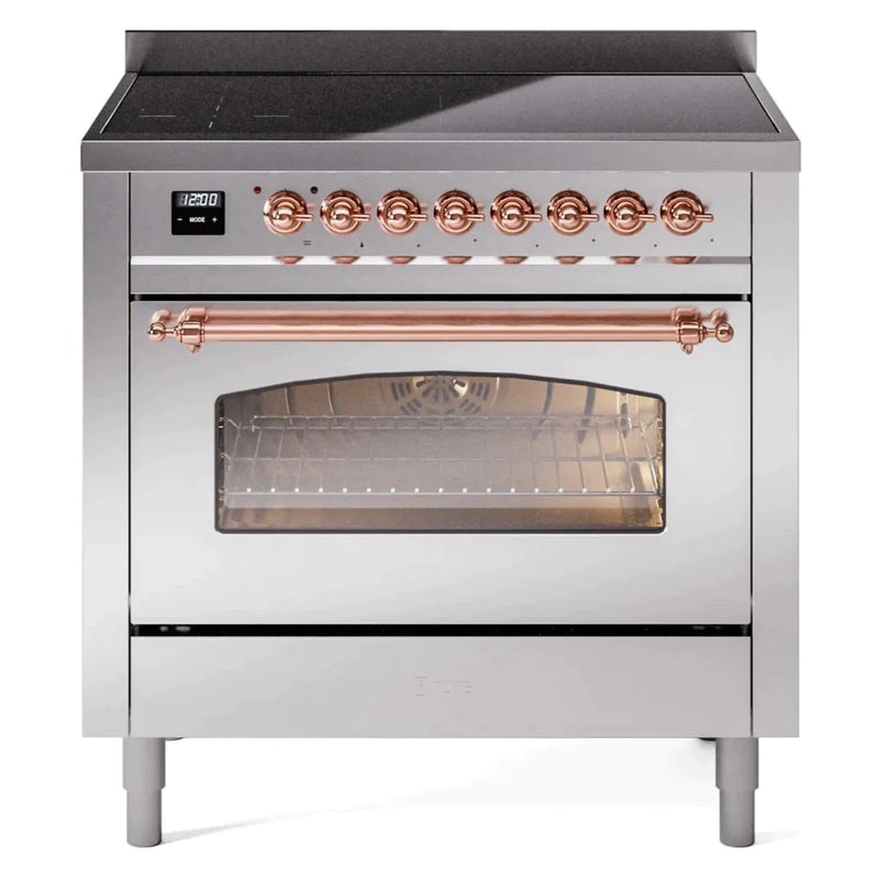 ILVE 36" Nostalgie II Series Freestanding Electric Double Oven Range with 5 Elements, Triple Glass Cool Door, Convection Oven, TFT Oven Control Display and Child Lock