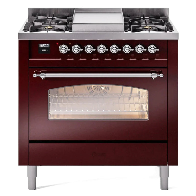 ILVE 36" Nostalgie II Series Freestanding Single Oven Dual Fuel Range with 5 Sealed Burners and Griddle 