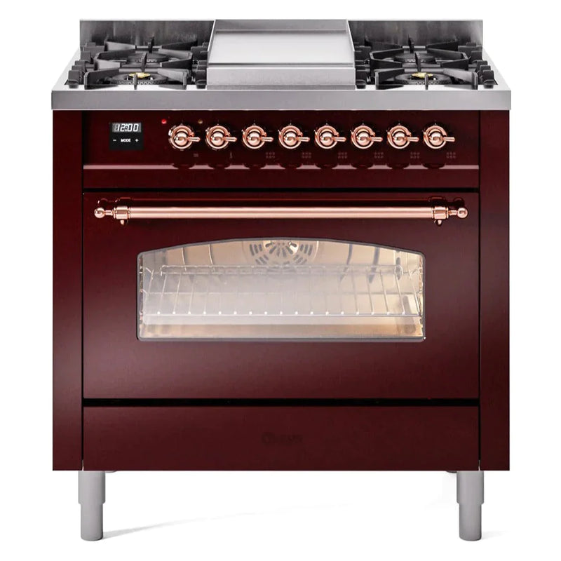 ILVE 36" Nostalgie II Series Freestanding Single Oven Dual Fuel Range with 5 Sealed Burners and Griddle 