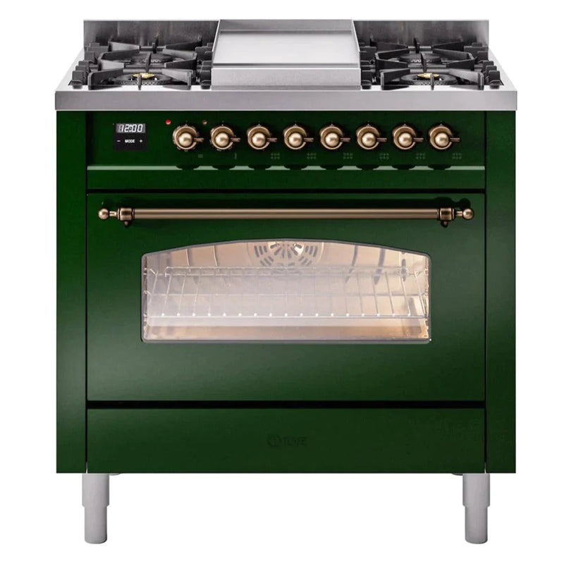 ILVE 36" Nostalgie II Series Freestanding Single Oven Dual Fuel Range with 5 Sealed Burners and Griddle 