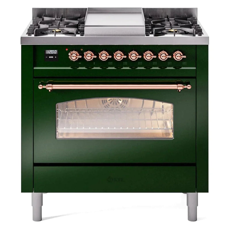 ILVE 36" Nostalgie II Series Freestanding Single Oven Dual Fuel Range with 5 Sealed Burners and Griddle 