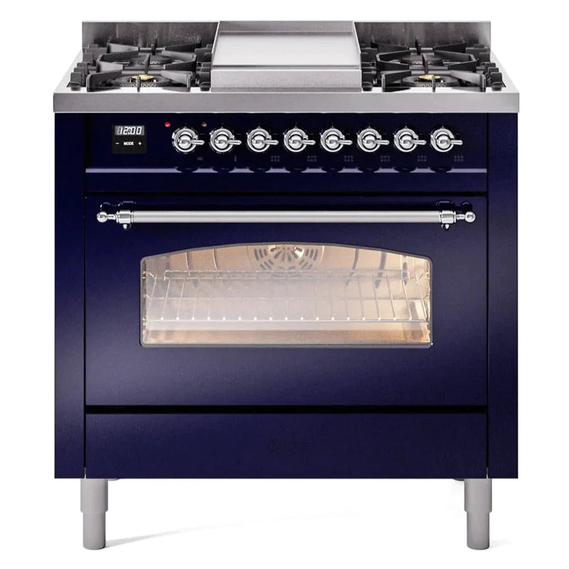 ILVE 36" Nostalgie II Series Freestanding Single Oven Dual Fuel Range with 5 Sealed Burners and Griddle 