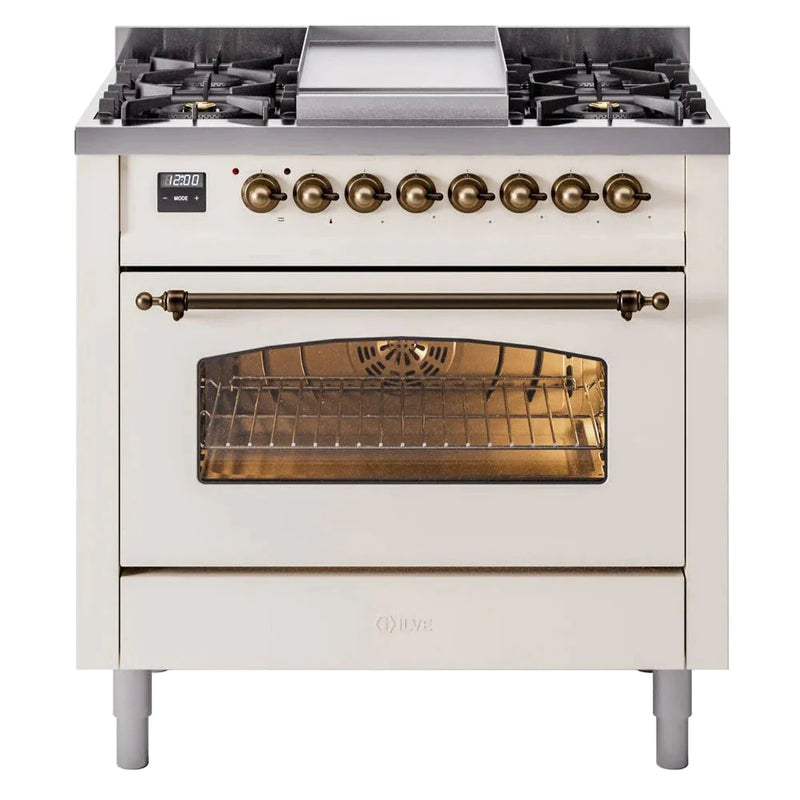 ILVE 36" Nostalgie II Series Freestanding Single Oven Dual Fuel Range with 5 Sealed Burners and Griddle 