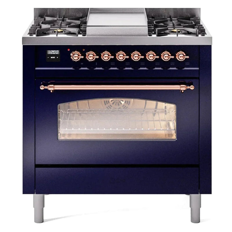 ILVE 36" Nostalgie II Series Freestanding Single Oven Dual Fuel Range with 5 Sealed Burners and Griddle 