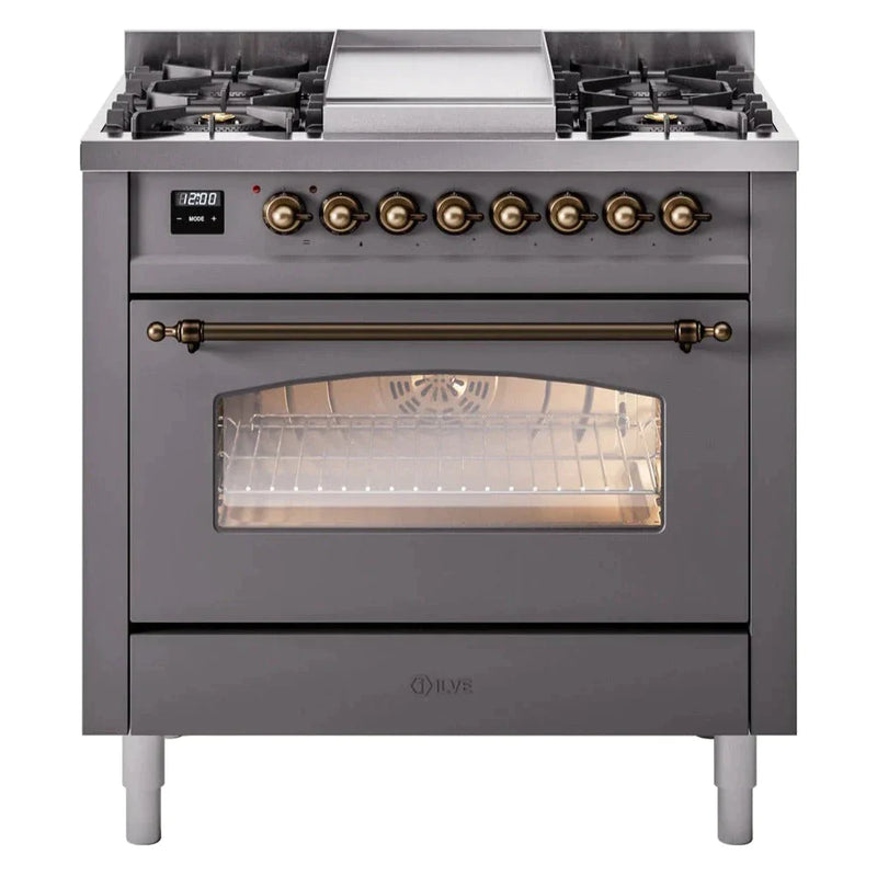 ILVE 36" Nostalgie II Series Freestanding Single Oven Dual Fuel Range with 5 Sealed Burners and Griddle 