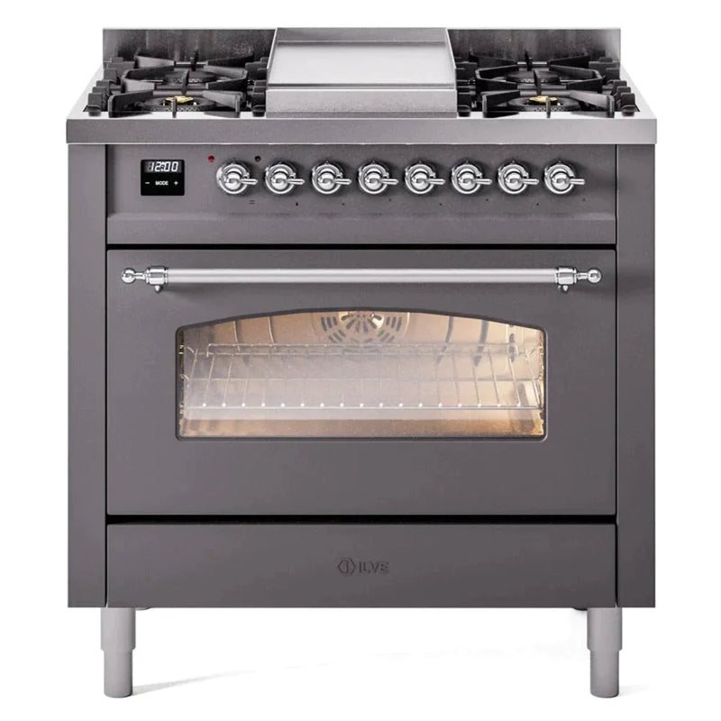 ILVE 36" Nostalgie II Series Freestanding Single Oven Dual Fuel Range with 5 Sealed Burners and Griddle 