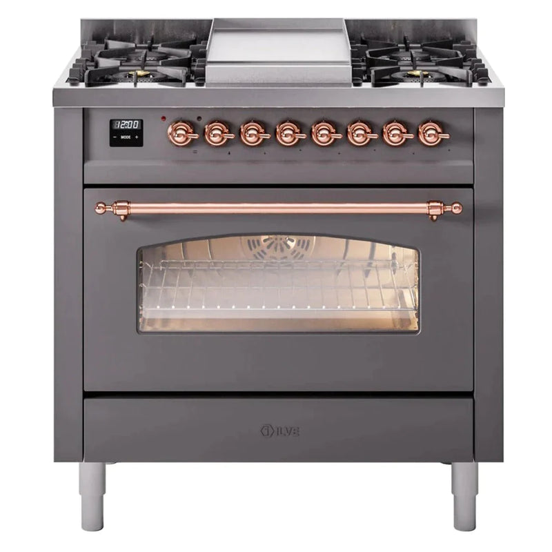 ILVE 36" Nostalgie II Series Freestanding Single Oven Dual Fuel Range with 5 Sealed Burners and Griddle 