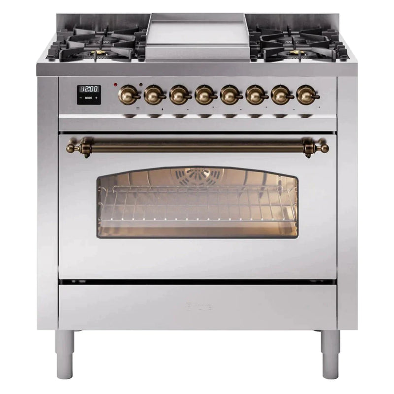 ILVE 36" Nostalgie II Series Freestanding Single Oven Dual Fuel Range with 5 Sealed Burners and Griddle 