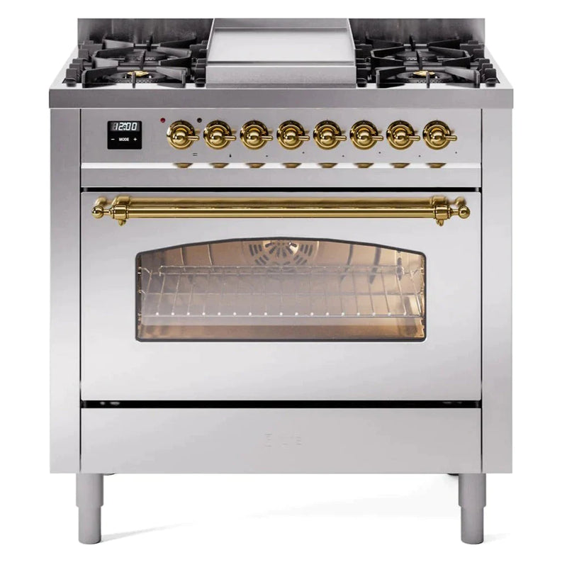 ILVE 36" Nostalgie II Series Freestanding Single Oven Dual Fuel Range with 5 Sealed Burners and Griddle 