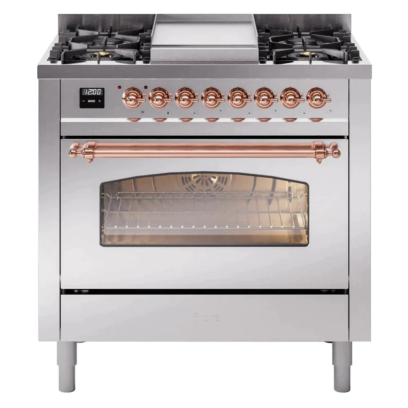 ILVE 36" Nostalgie II Series Freestanding Single Oven Dual Fuel Range with 5 Sealed Burners and Griddle 