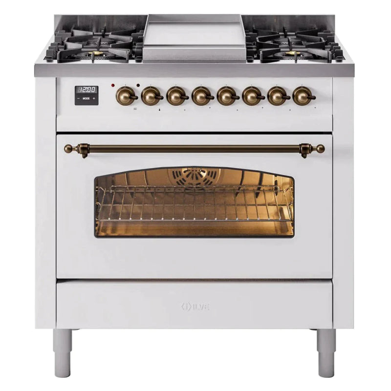 ILVE 36" Nostalgie II Series Freestanding Single Oven Dual Fuel Range with 5 Sealed Burners and Griddle 