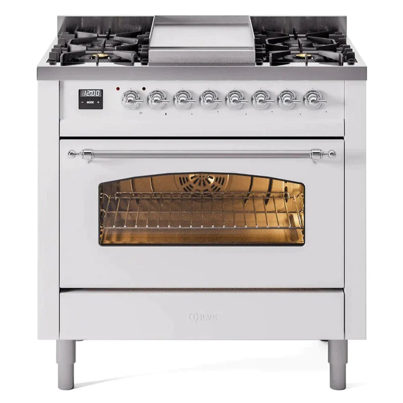 ILVE 36" Nostalgie II Series Freestanding Single Oven Dual Fuel Range with 5 Sealed Burners and Griddle 