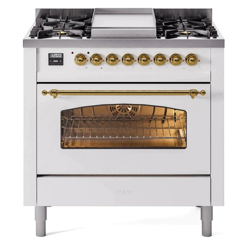 ILVE 36" Nostalgie II Series Freestanding Single Oven Dual Fuel Range with 5 Sealed Burners and Griddle 