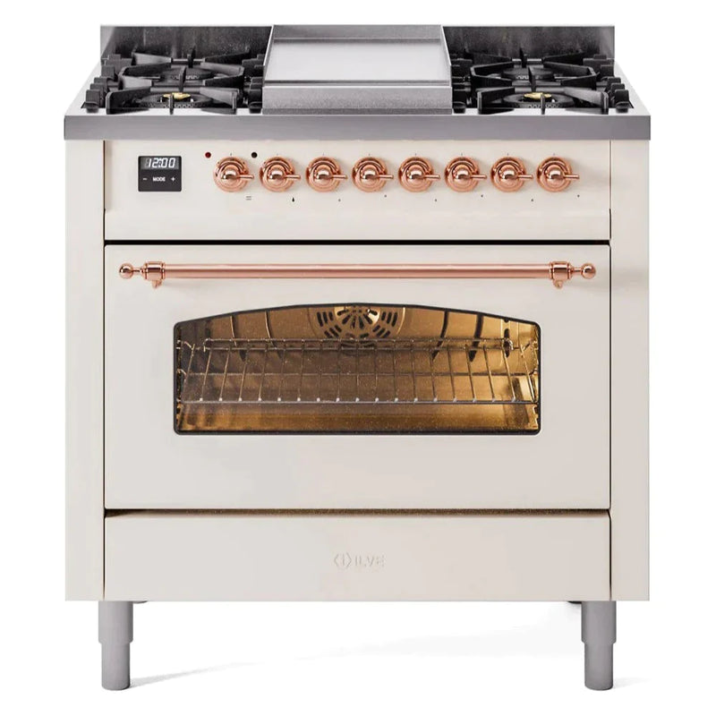 ILVE 36" Nostalgie II Series Freestanding Single Oven Dual Fuel Range with 5 Sealed Burners and Griddle 