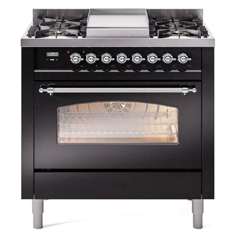 ILVE 36" Nostalgie II Series Freestanding Single Oven Dual Fuel Range with 5 Sealed Burners and Griddle 