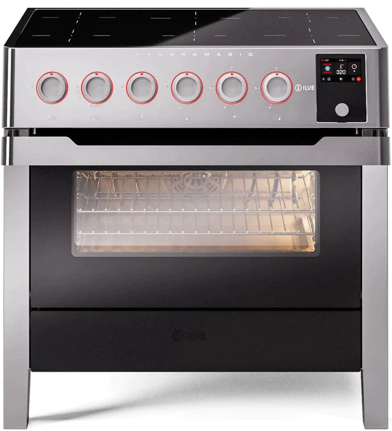 ILVE 36"Panoramagic Series Freestanding Electric Double Oven Range with 5 Elements, Triple Glass Cool Door, Convection Oven, TFT - UPMI09S3