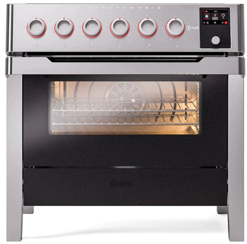 ILVE 36"Panoramagic Series Freestanding Electric Double Oven Range with 5 Elements, Triple Glass Cool Door, Convection Oven, TFT - UPMI09S3