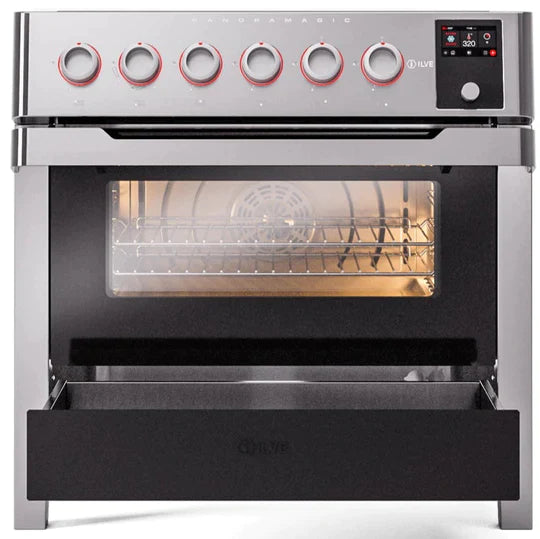 ILVE 36"Panoramagic Series Freestanding Electric Double Oven Range with 5 Elements, Triple Glass Cool Door, Convection Oven, TFT - UPMI09S3